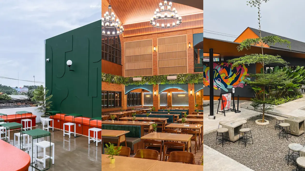 Interior Mattea Social Space Bekasi dengan nuansa industrial dan tanaman hijau